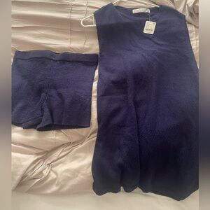 Free people navy sweater and shorts set